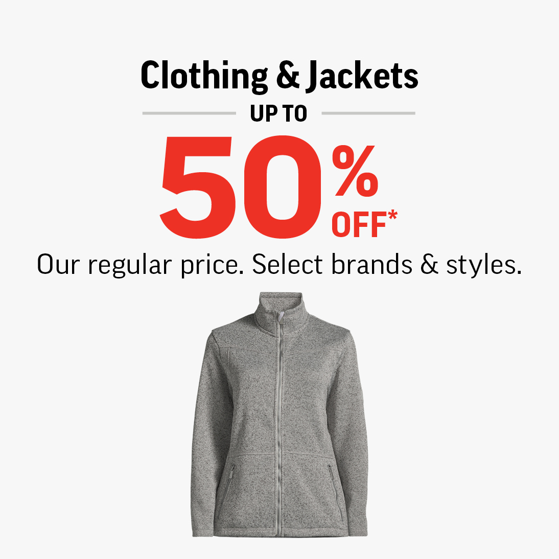 CLOTHING &amp; JACKETS UP TO 50% OFF icon