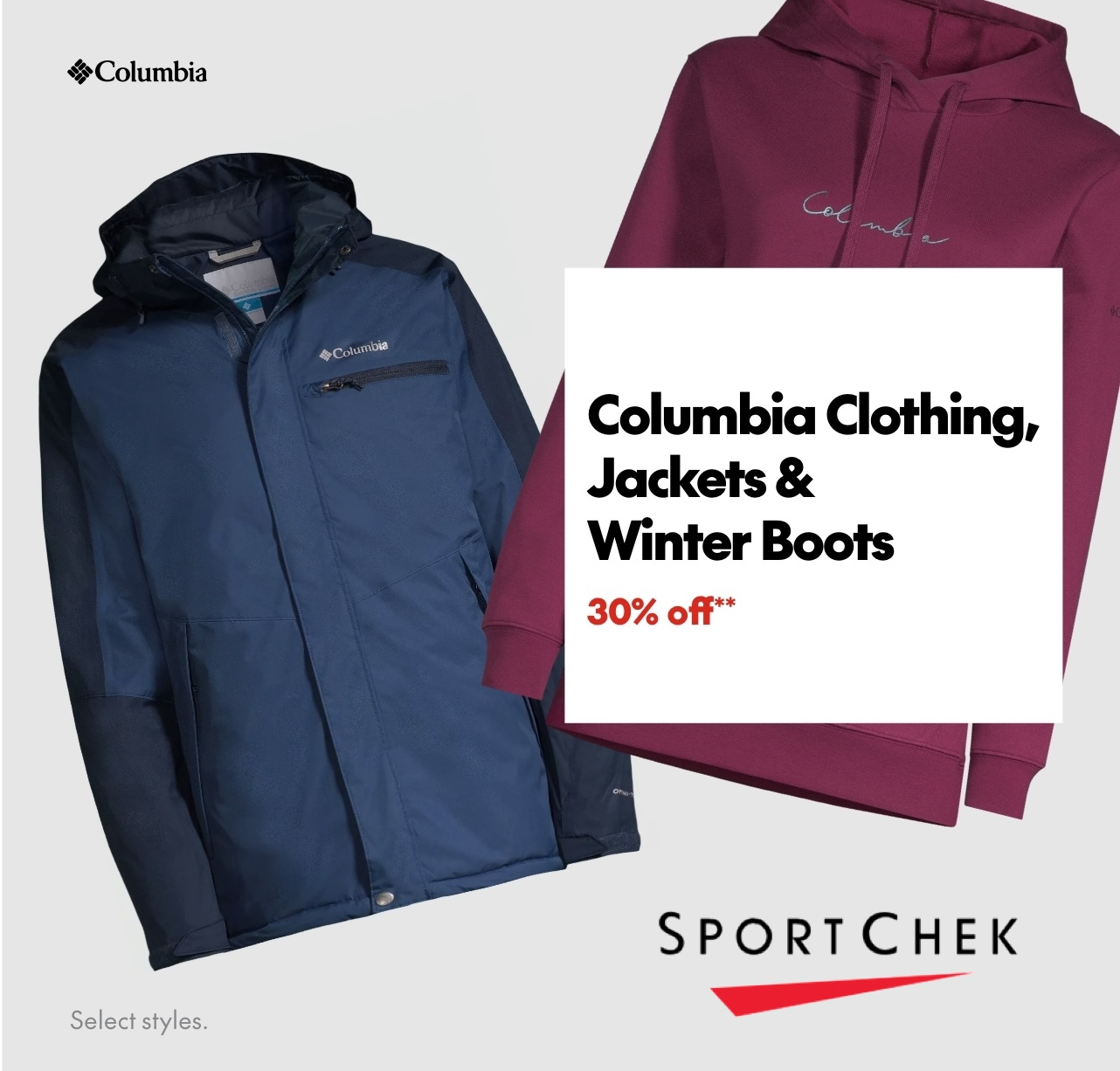 COLUMBIA CLOTHING, JACKETS, & WINTER BOOTS 30% OFF icon