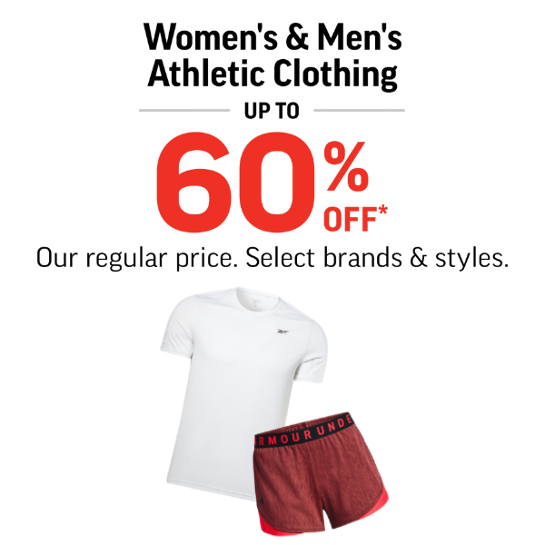 UP TO 60% OFF WOMEN’S &amp; MEN’S ATHLETIC CLOTHING icon